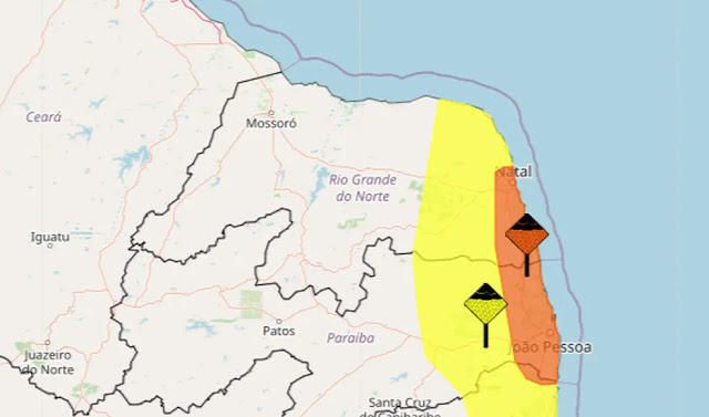 INMET EMITE ALERTAS DE CHUVAS INTENSAS PARA 54 CIDADES DO RN; VEJA LISTA