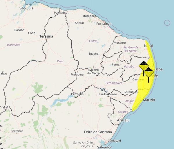 INMET EMITE ALERTA DE CHUVAS E VENTOS INTENSOS PARA 29 CIDADES DO RN; CONFIRA