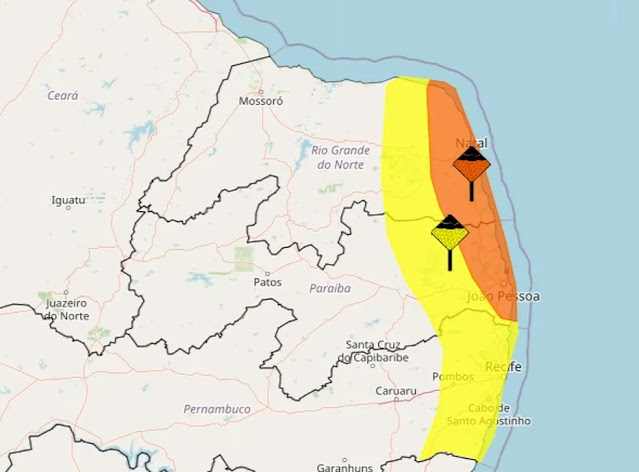 INMET EMITE ALERTA DE ACUMULADO DE CHUVAS PARA 75 CIDADES DO RN; CONFIRA LISTA