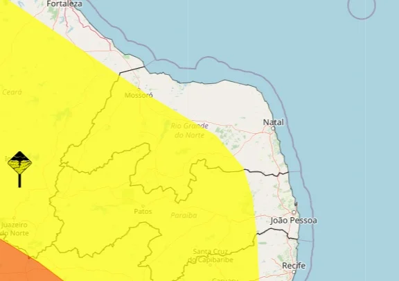 INMET EMITE ALERTA DE CHUVAS INTENSAS PARA AS REGIÕES CENTRAL, AGRESTE E OESTE DO RN