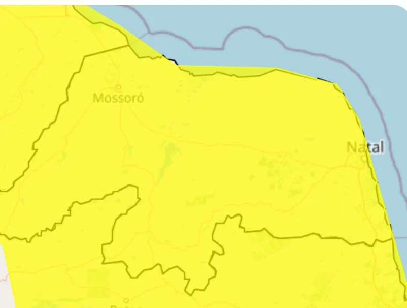 INMET EMITE ALERTA AMARELO DE CHUVAS INTENSAS PARA TODO O RN