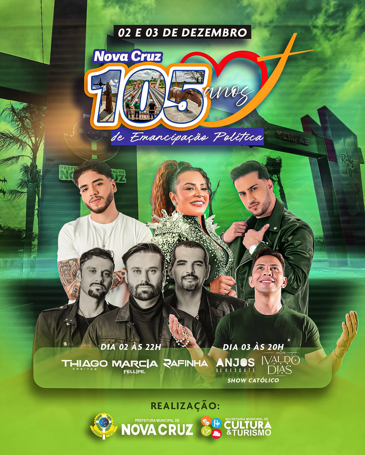 FESTA DE EMANCIPAÇÃO POLÍTICA DOS 105 ANOS DE NOVA CRUZ TERÁ THIAGO FREITAS,  MÁRCIA FELIPE E OUTRAS ATRAÇÕES
