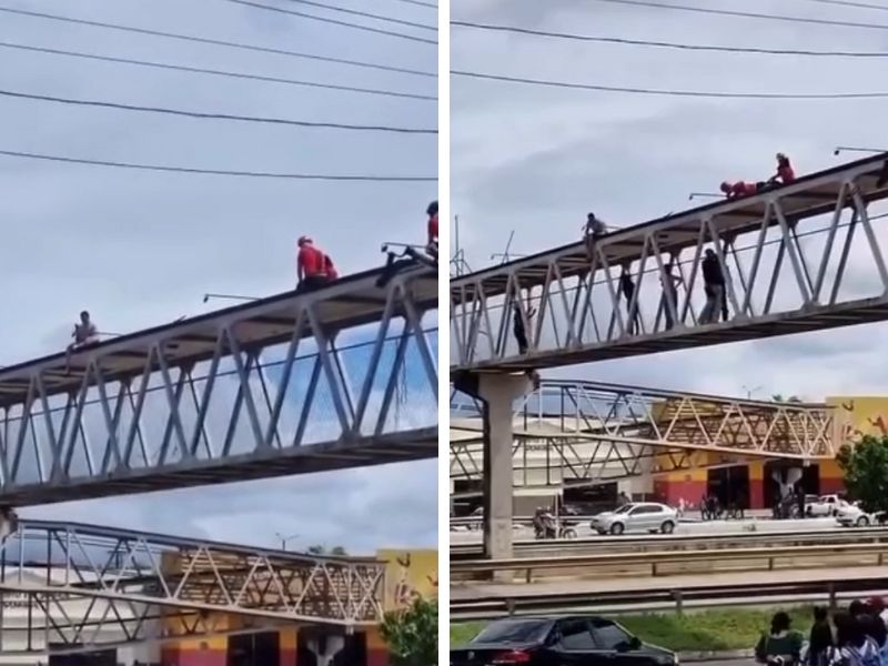 BOMBEIROS RESGATAM JOVEM QUE AMEAÇAVA PULA DE PASSARELA NA BR-101 EM GOIANINHA
