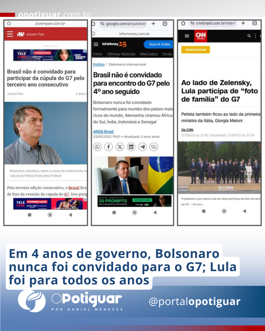 EM 4 ANOS DE GOVERNO, BOLSONARO NUNCA FOI CONVIDADO PARA O G7; LULA FOI PARA TODOS OS ANOS