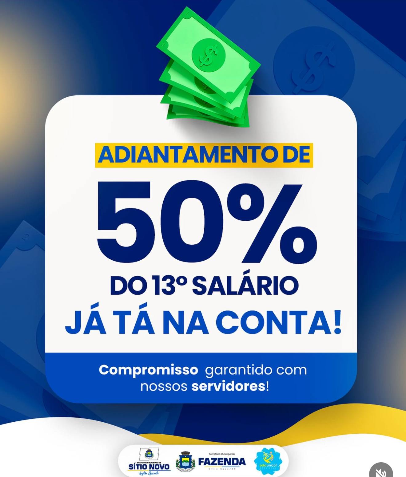 PREFEITURA DE SÍTIO NOVO ADIANTA 50% DO 13º SALÁRIO AOS SERVIDORES MUNICIPAIS
