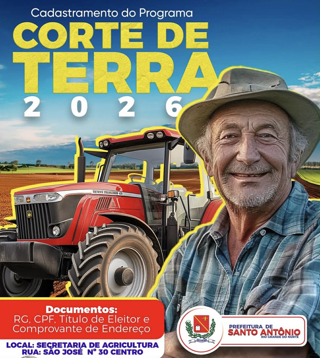 PREFEITURA DE SANTO ANTÔNIO ABRE INSCRIÇÕES PARA CADASTRAMENTO DO CORTE DE TERRA 2026
