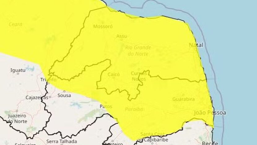 INMET EMITE ALERTA DE CHUVAS INTENSAS PARA TODAS AS CIDADES DO RN