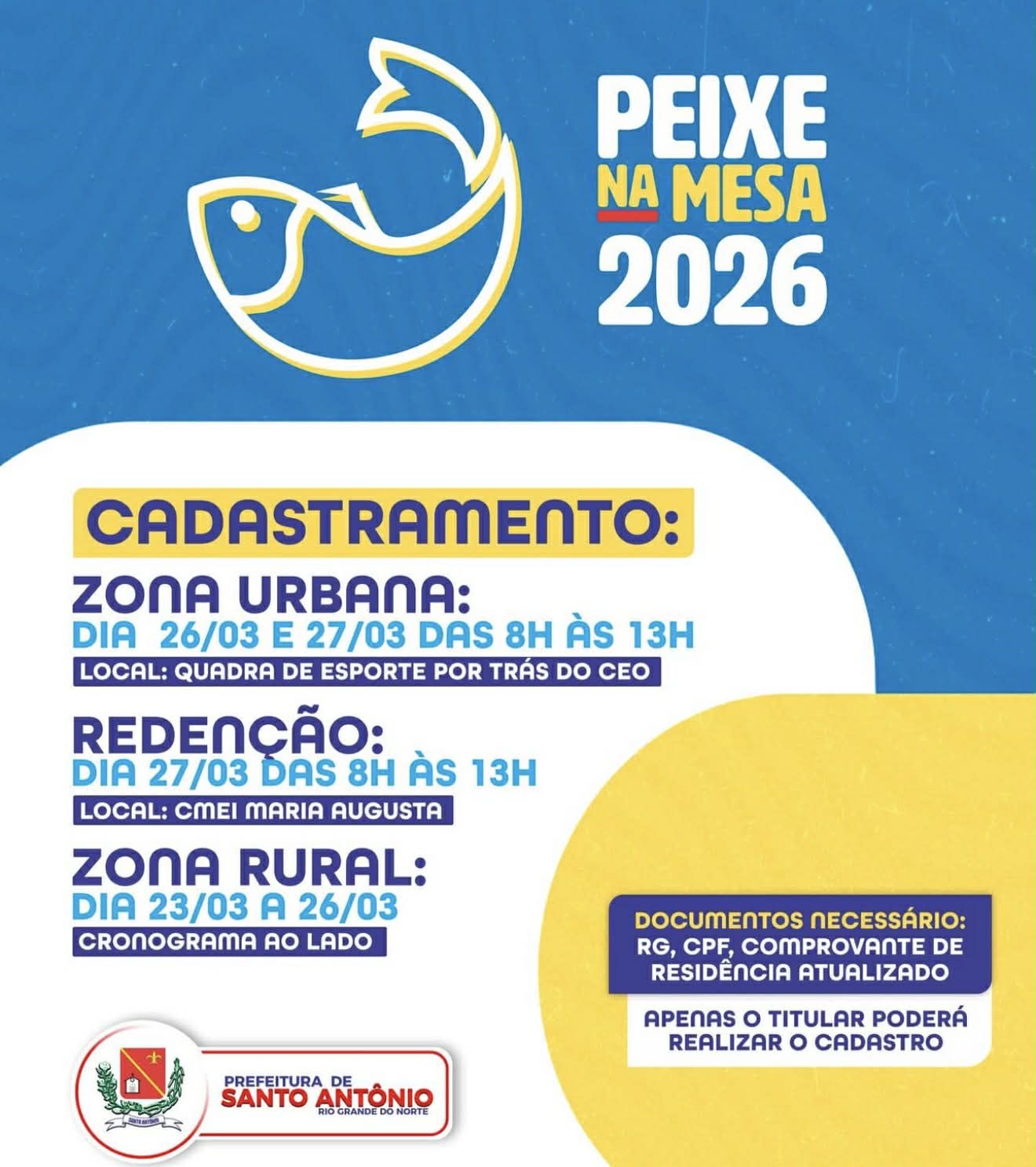 PREFEITURA DE SANTO ANTÔNIO INICIA CADASTRO DO PEIXE DA SEMANA SANTA DIA 23; CONFIRA CRONOGRAMA