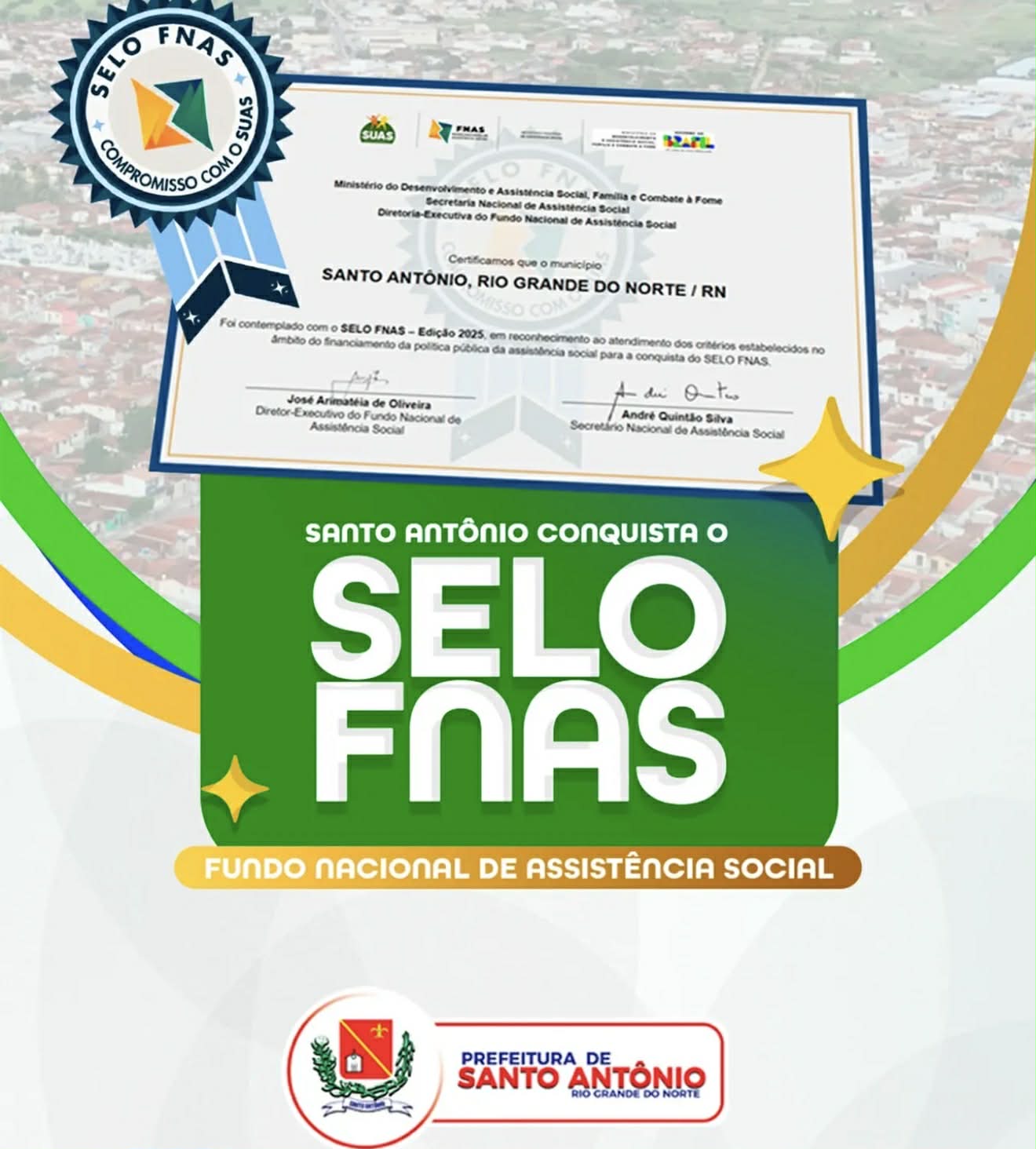 SANTO ANTÔNIO CONQUISTA O SELO DO FUNDO NACIONAL DE ASSISTÊNCIA SOCIAL