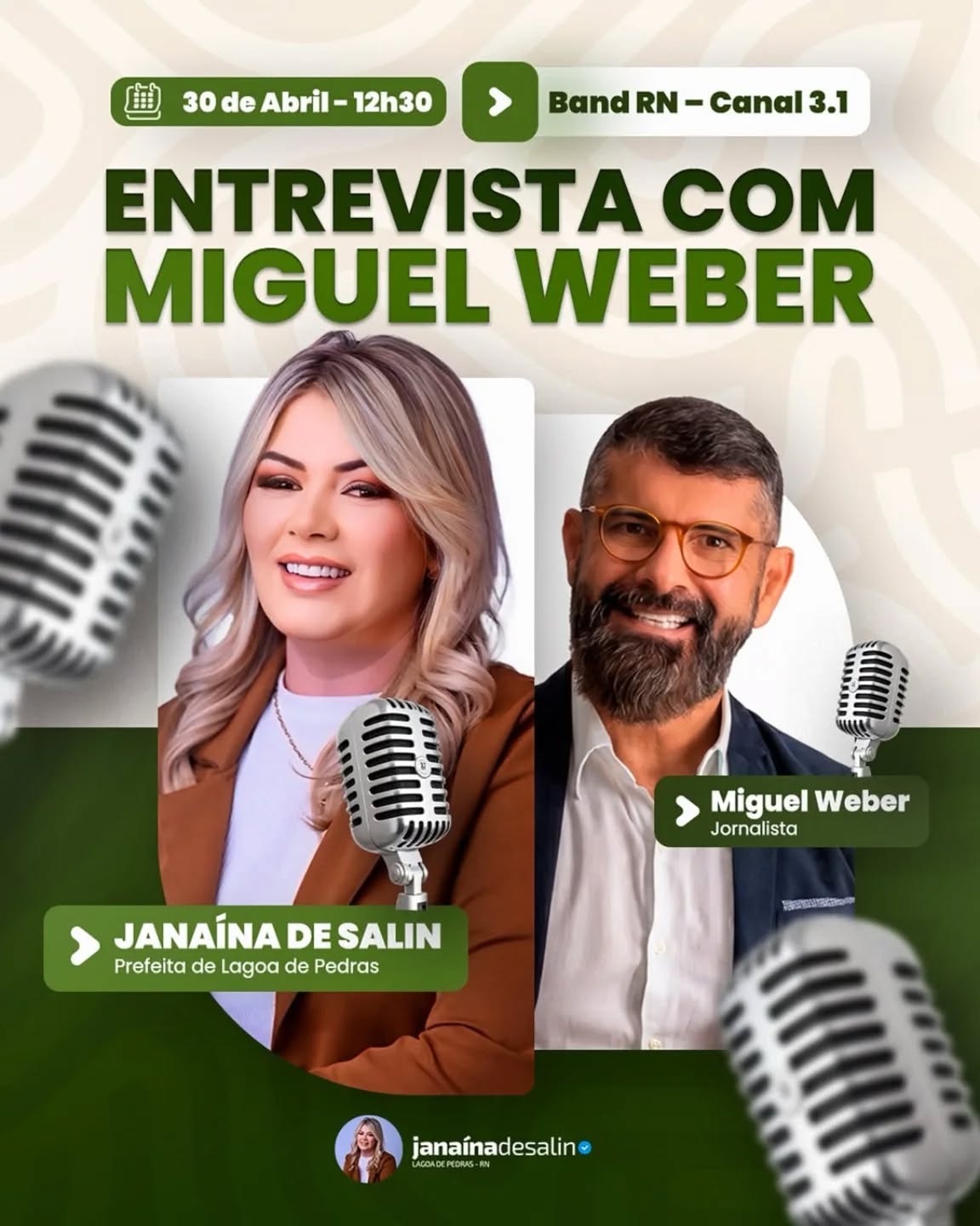 PREFEITA JANAÍNA DE SALIN CONCEDE ENTREVISTA NA BAND RN NESTA QUINTA-FEIRA (30)