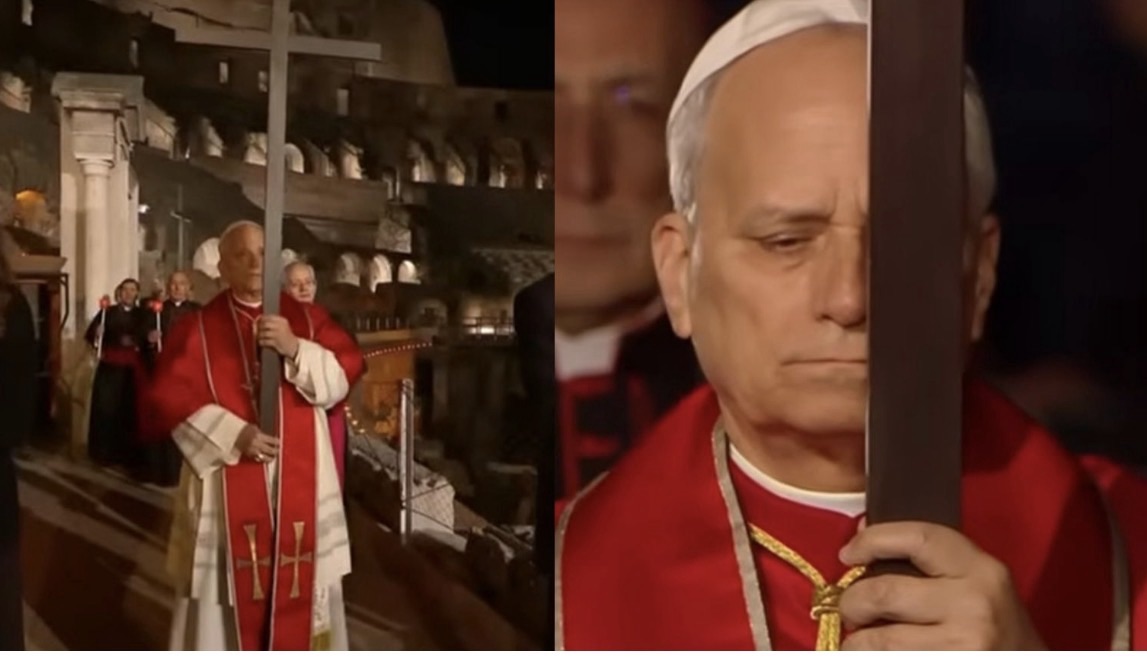 PAPA LEÃO XIV CARREGA CRUZ EM TODA CRUCIS; GESTO NÃO OCORRIA HÁ DÉCADAS