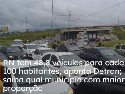 RN TEM 48,8 VEÍCULOS PARA CADA 100 HABITANTES, APONTA DETRAN; SAIBA QUAL MUNICÍPIO COM MAIOR PROPOÇÃO